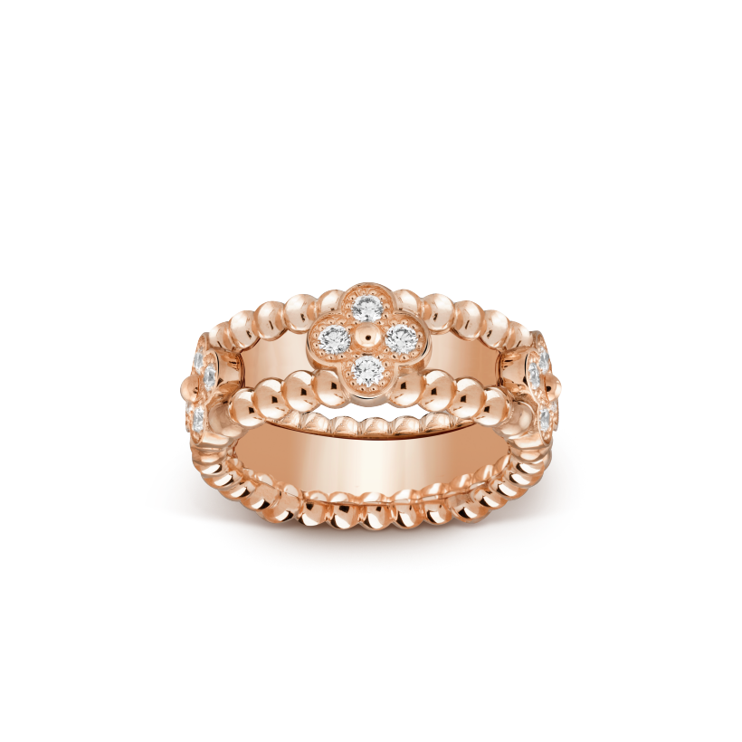 18K Rose Gold Perlée Clovers Ring