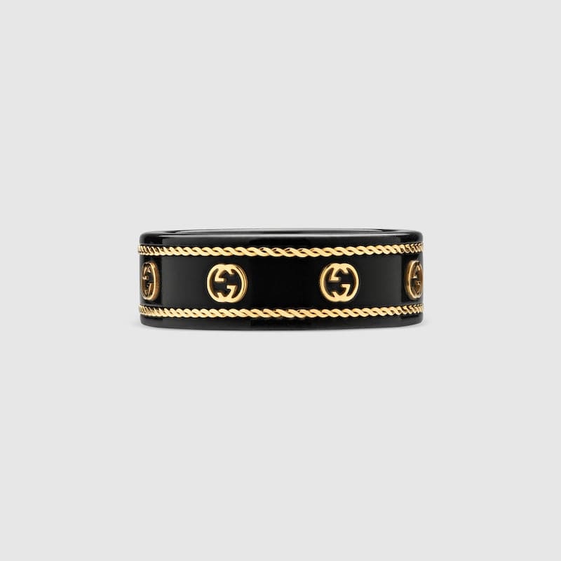 18K Double G Interlocking G Icon Black Corundum Ring