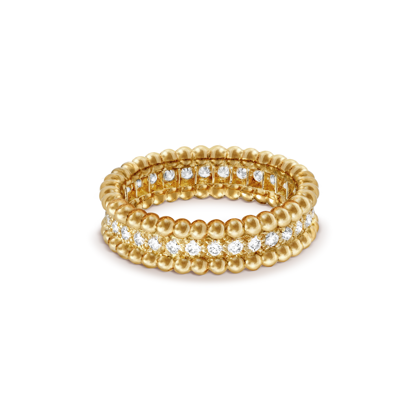 18K Yellow Gold Perlée Diamonds Ring