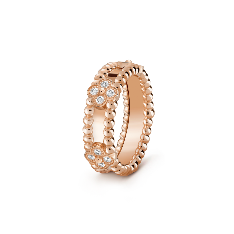 18K Rose Gold Perlée Clovers Ring