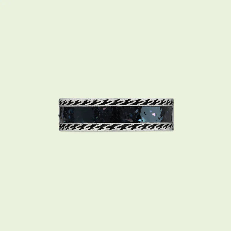 Double G Interlocking G Black Enamel Ring