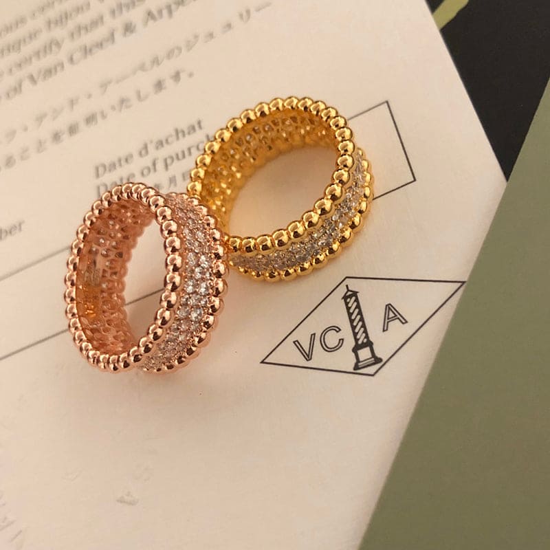 18K Rose Gold Perlée Diamonds 3 Row Ring