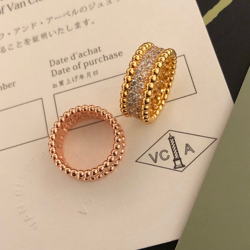 18K Rose Gold Perlée Diamonds 3 Row Ring