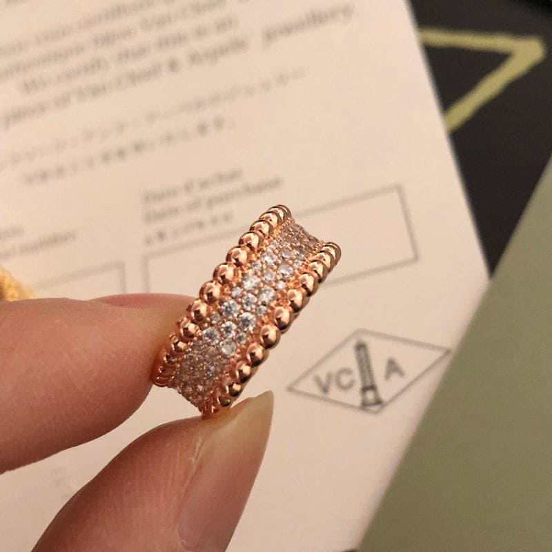 18K Rose Gold Perlée Diamonds 3 Row Ring