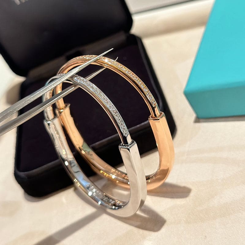 18K T Lock Bangle Half Pavé Diamonds Bracelet