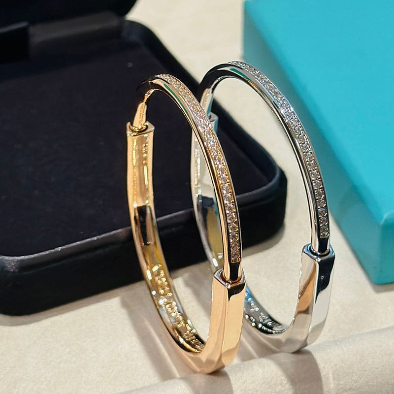 18K T Lock Bangle Half Pavé Diamonds Bracelet
