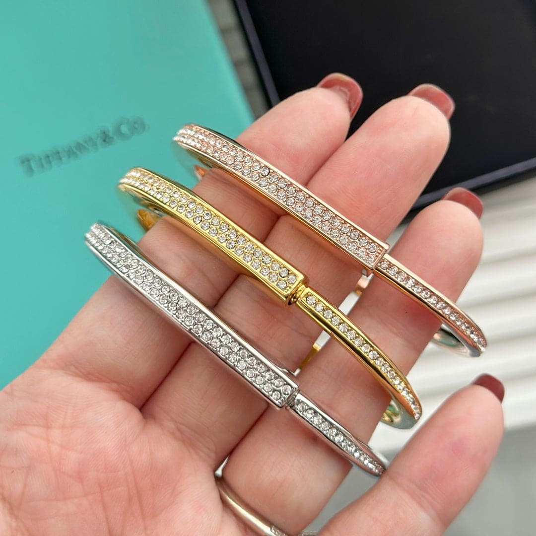 18K T Lock Bangle Full Pavé Diamonds Bracelet