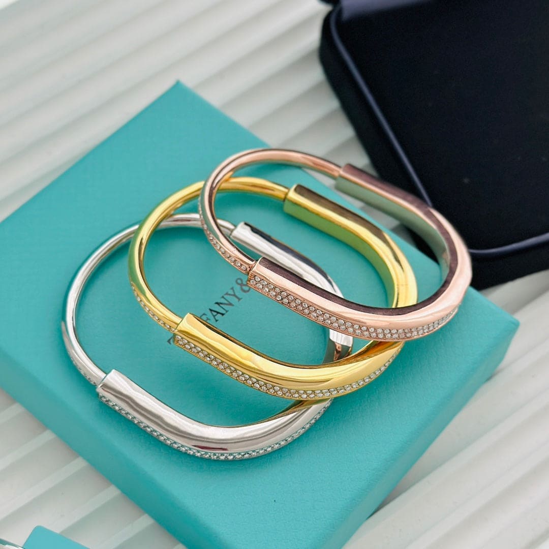 18K T Lock Bangle Full Pavé Diamonds Bracelet