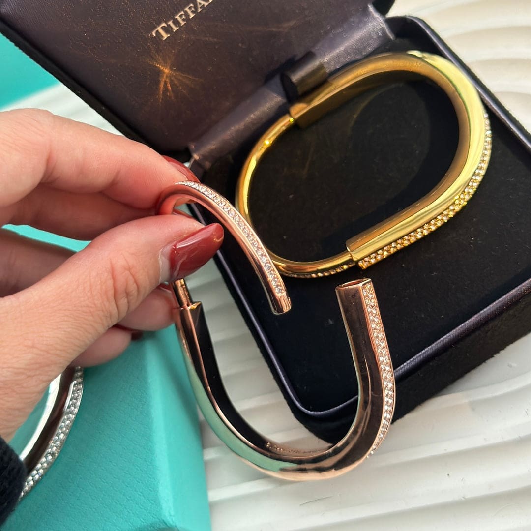 18K T Lock Bangle Full Pavé Diamonds Bracelet