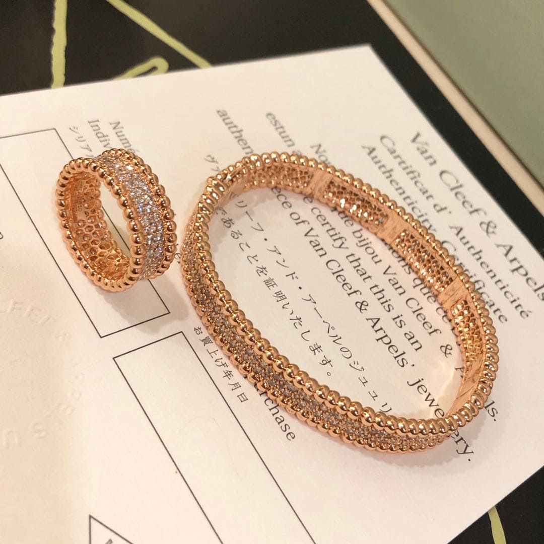 18K Rose Gold Perlée Diamonds 3 Row Ring