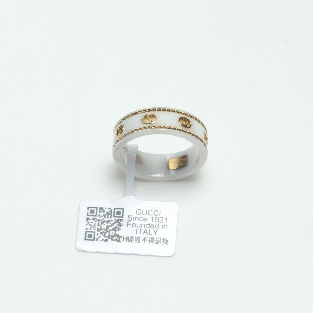 18K Double G Interlocking G Icon White Zirconia Ring