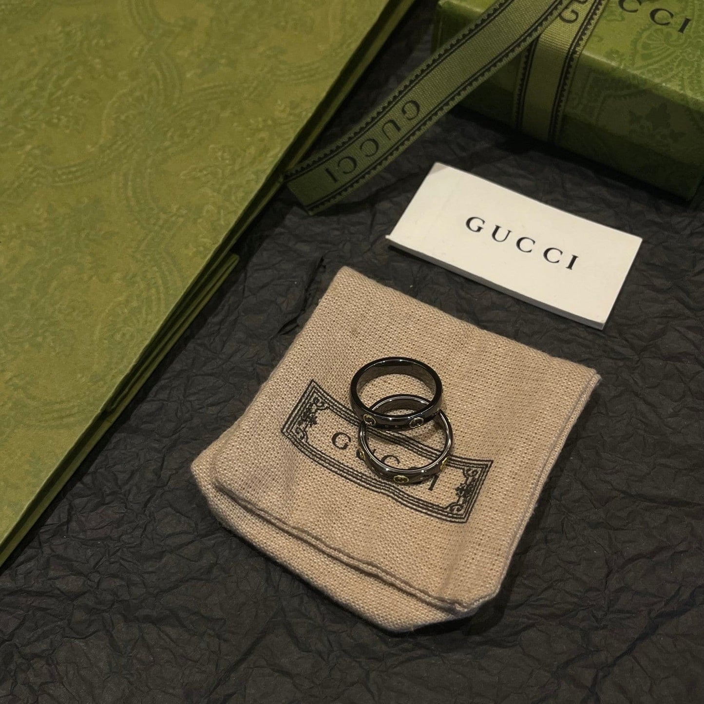 18K Double G Icon Black Corundum Ring