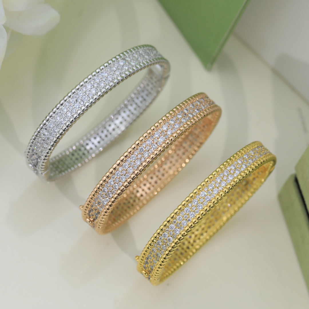 18K Rose Gold Perlée Diamonds Three Rows Bracelet