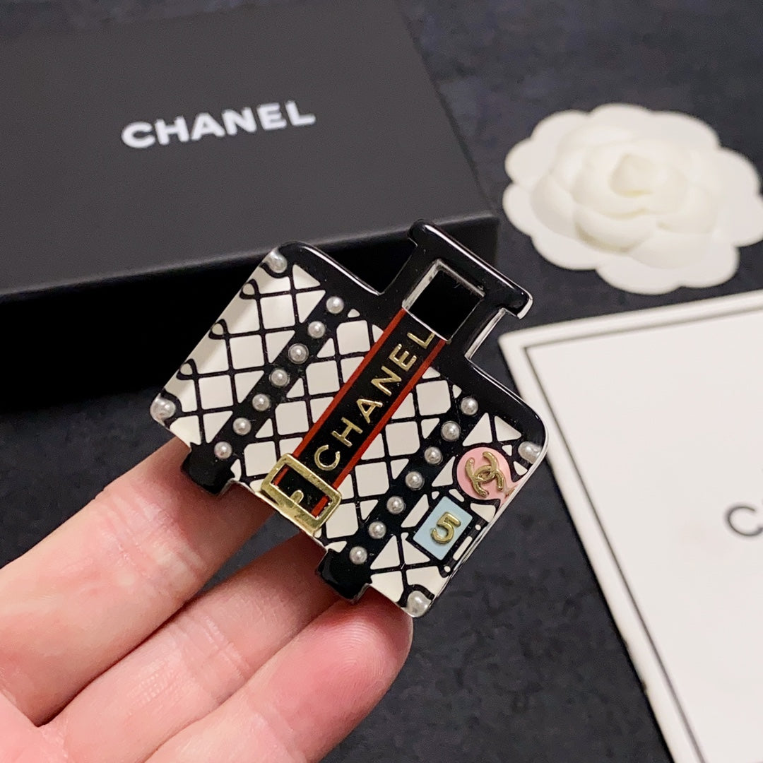18K CC Suitcase Pattern Brooch