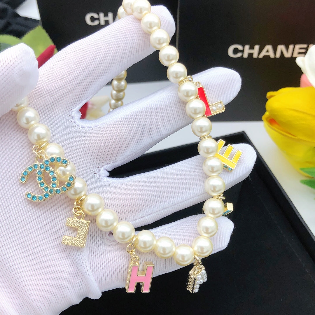 18K CC Script Pearls Necklace