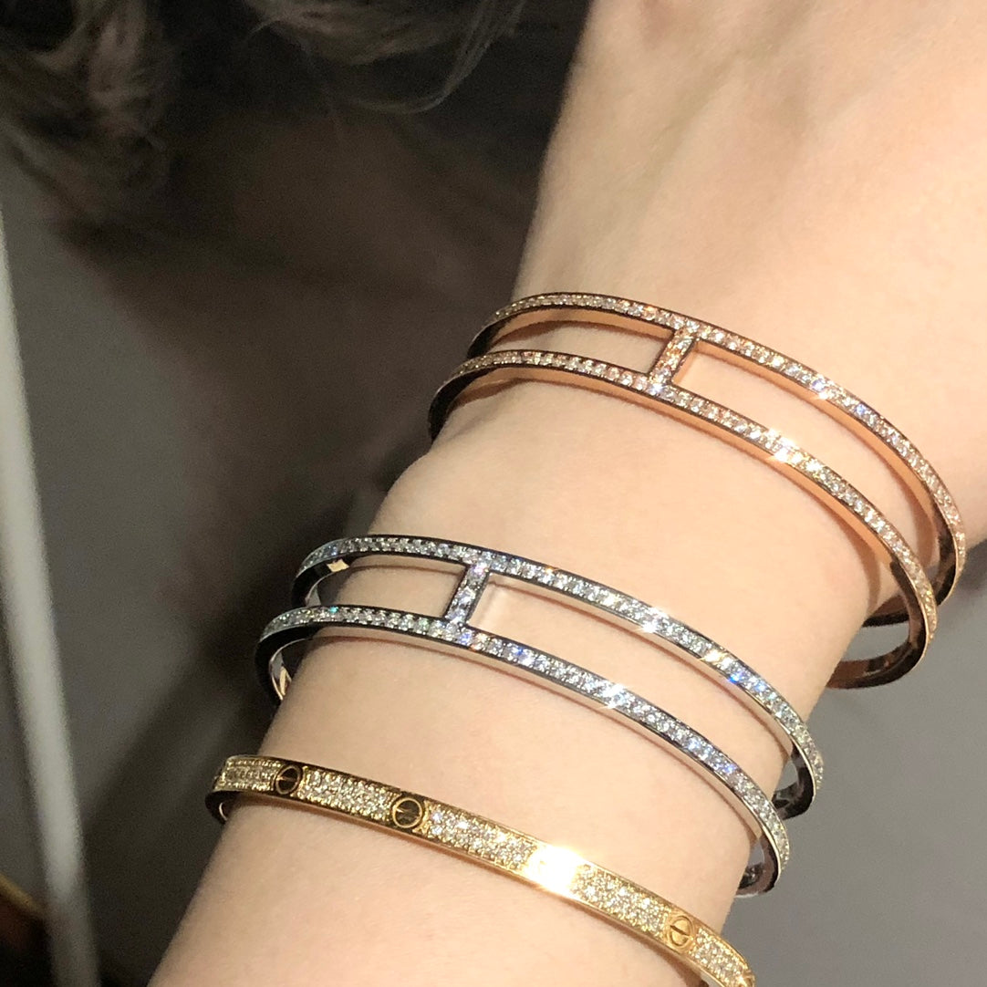 18K Ever Chain D’ancre Cuff Diamond H Bracelet