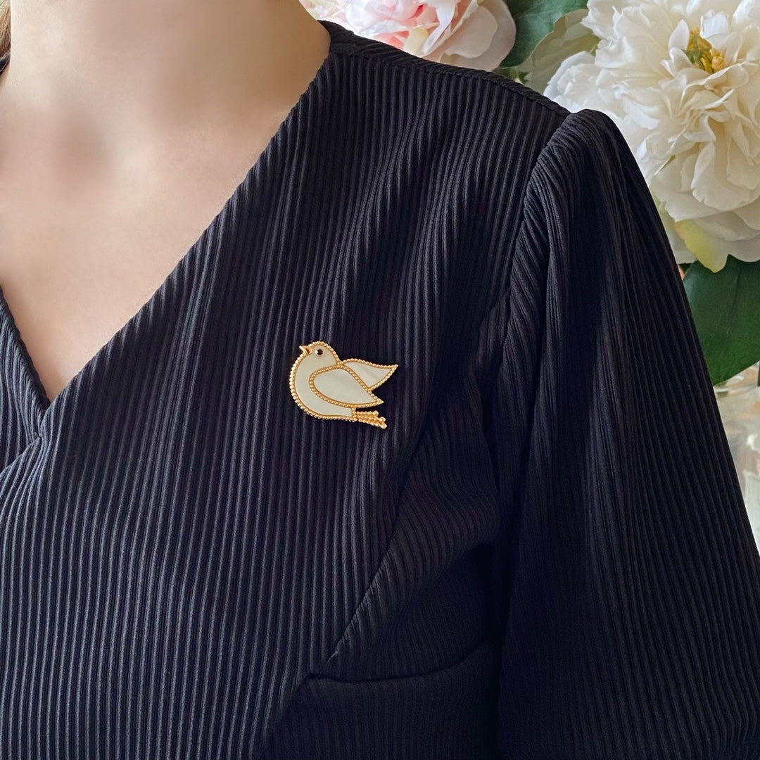 18K Lucky Animals Dove Clip Brooch