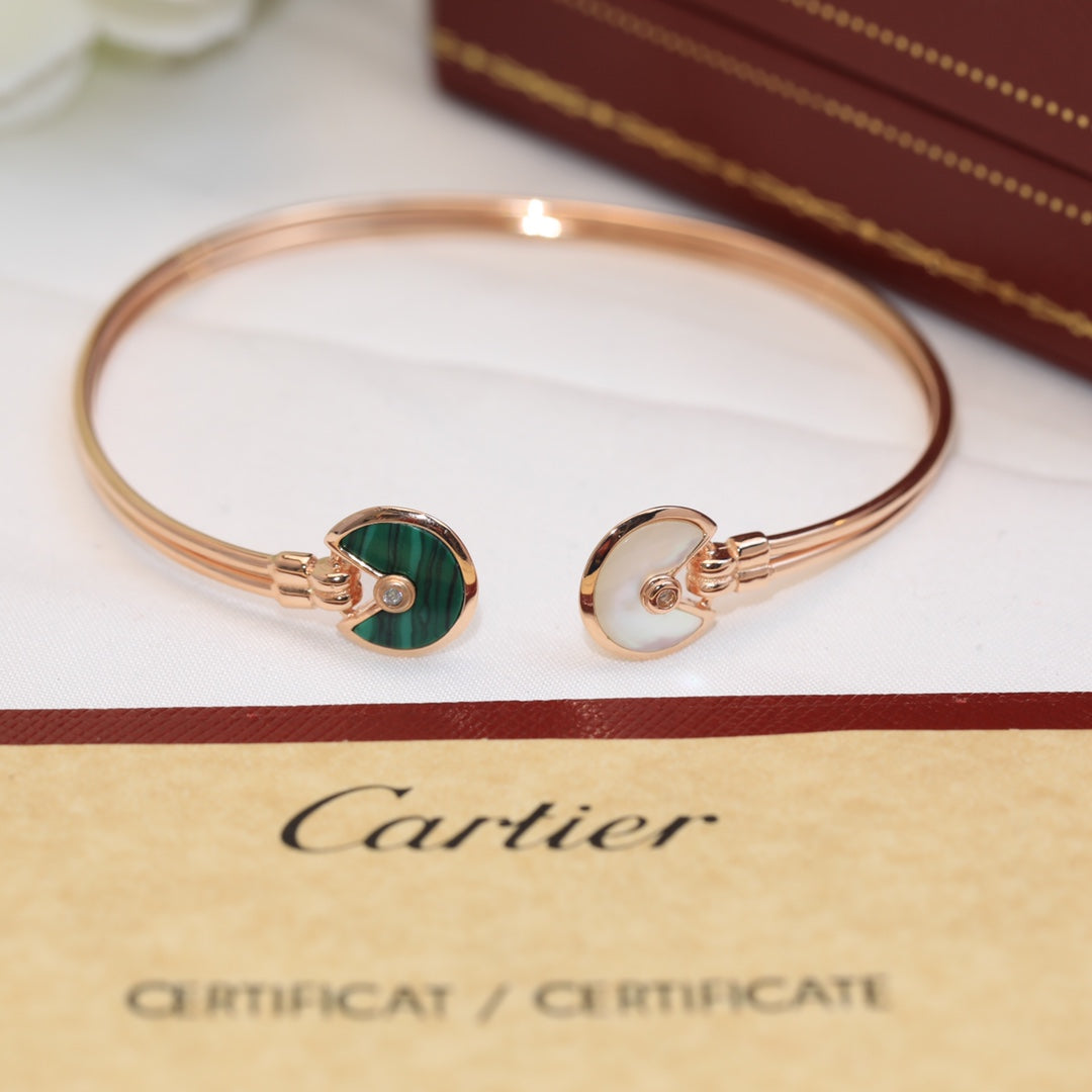 18K Malachite Pearl & Diamond Open Bracelet