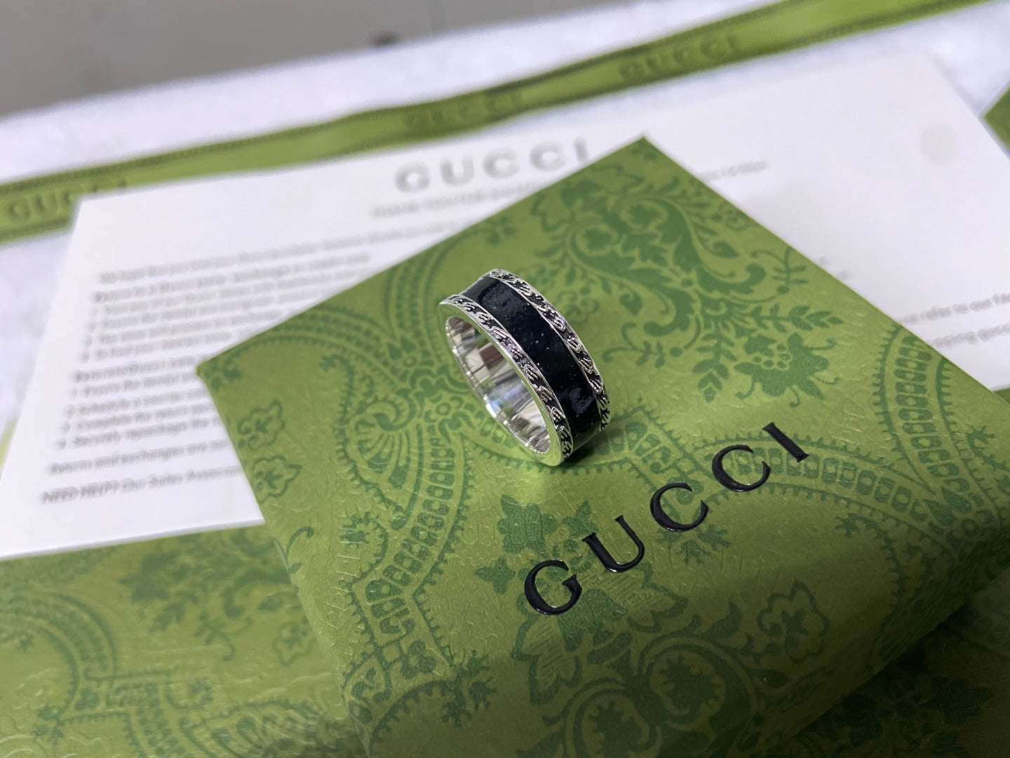 Double G Interlocking G Black Enamel Ring