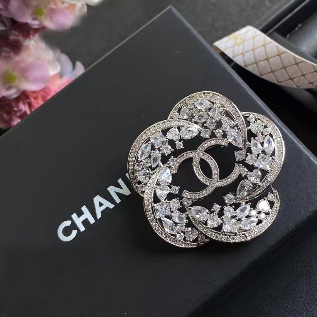 18K CC Camellia Crystals Brooch