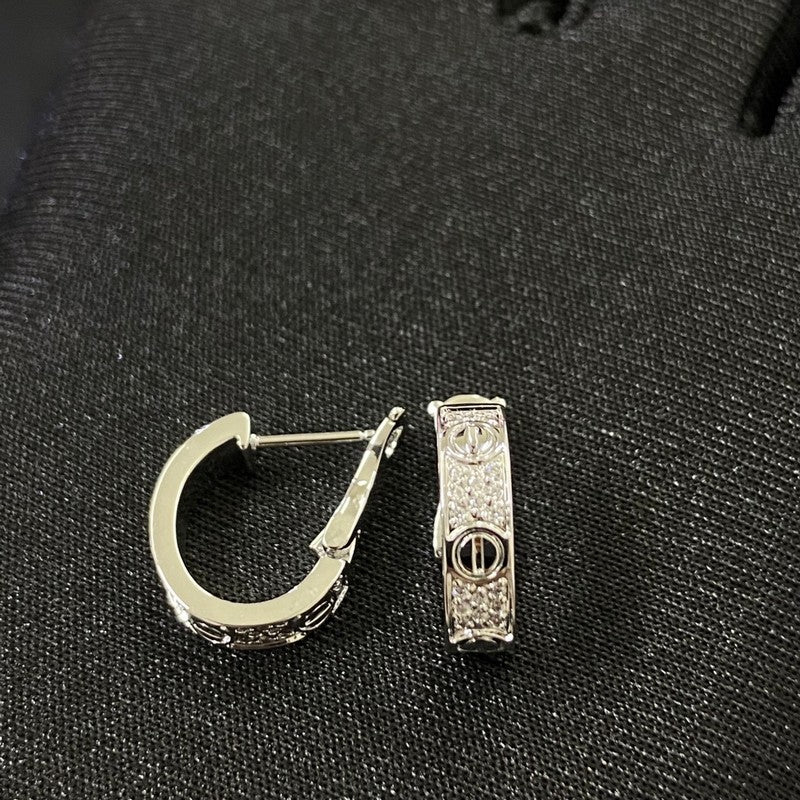 18K Love Three Rows Pave Diamond Earrings