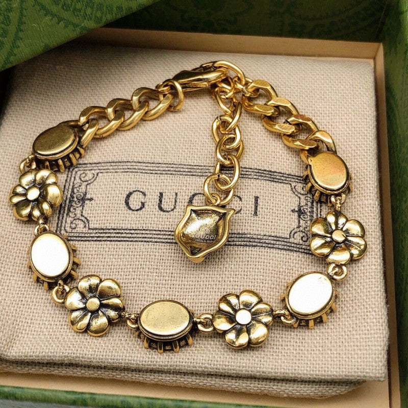GG Color Crystal Flower Gold Chain Bracelet