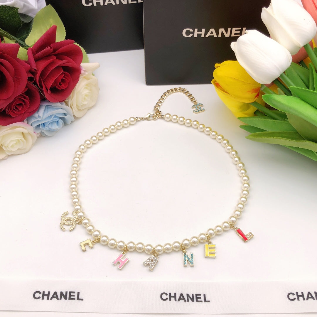 18K CC Script Pearls Necklace