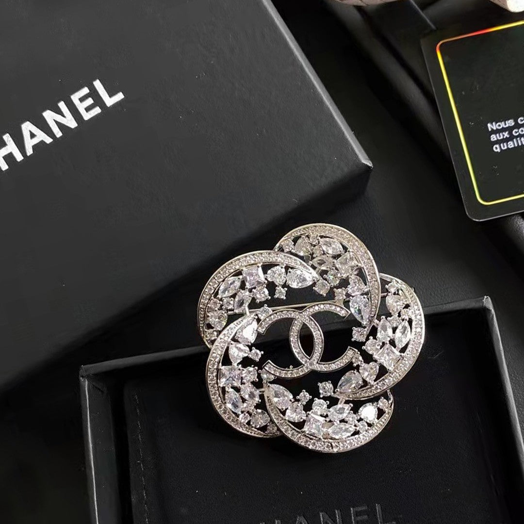 18K CC Camellia Crystals Brooch