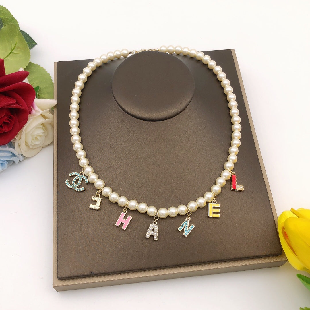 18K CC Script Pearls Necklace