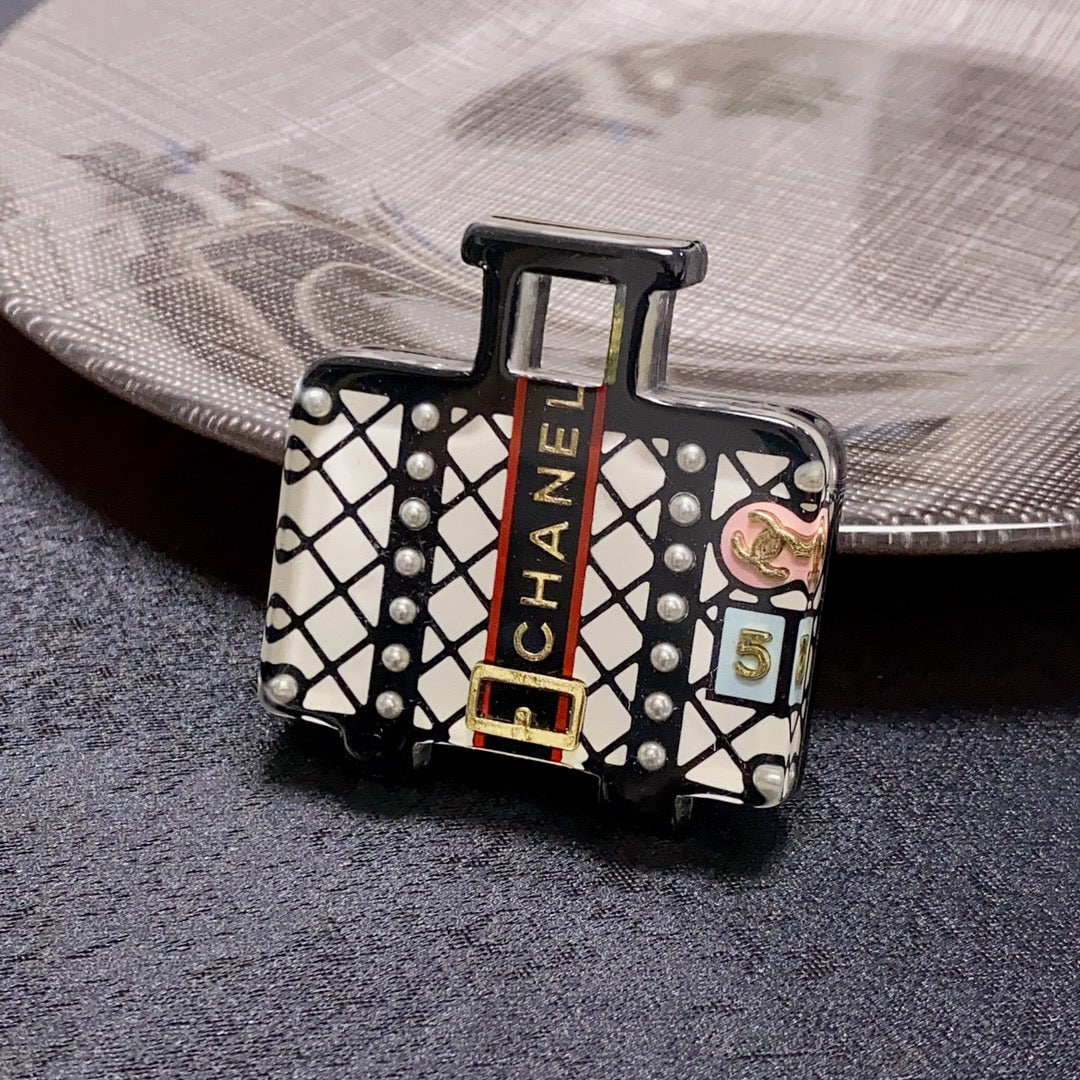 18K CC Suitcase Pattern Brooch