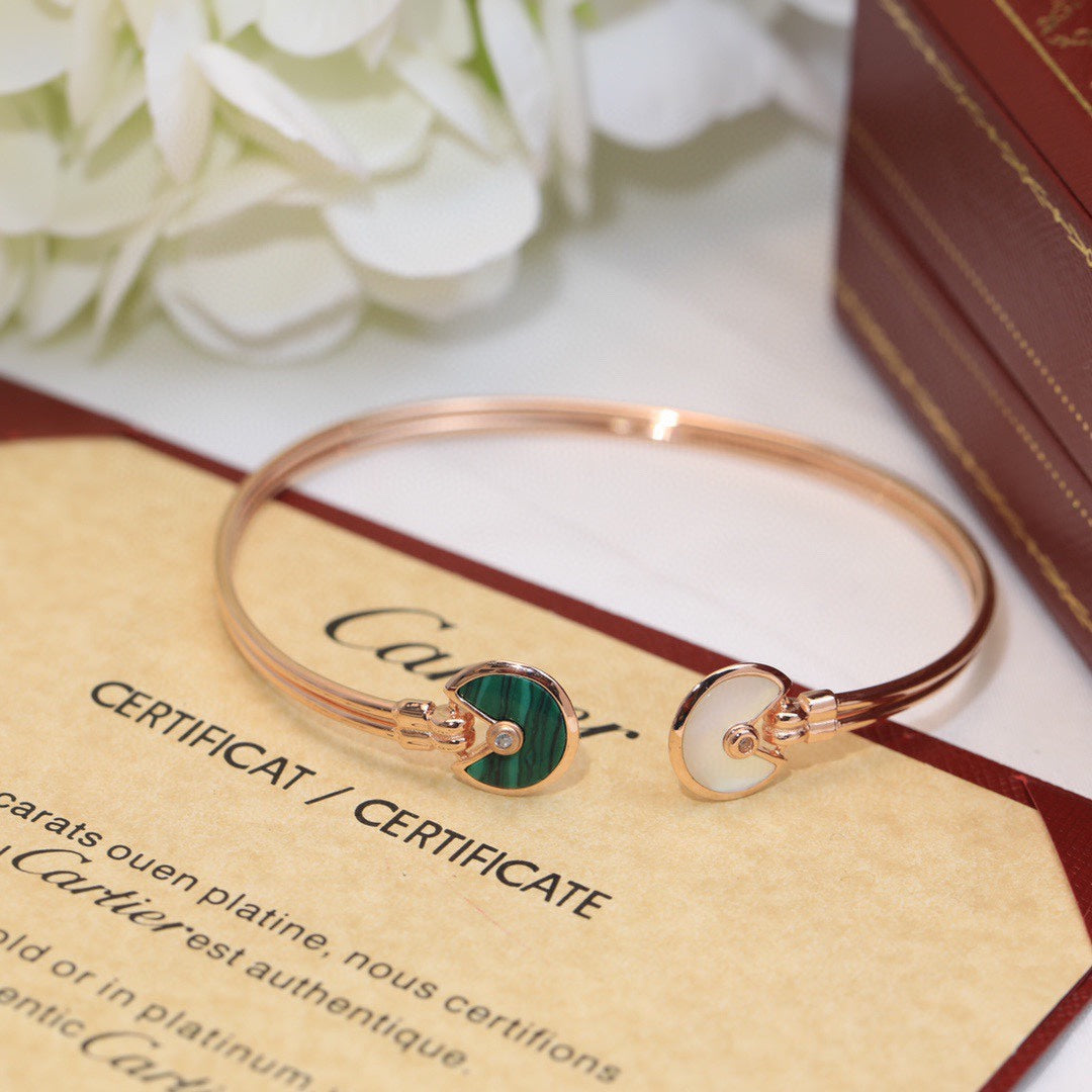 18K Malachite Pearl & Diamond Open Bracelet