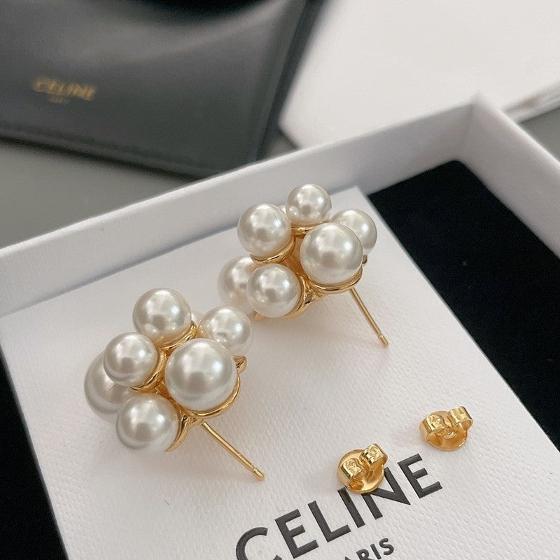 CE Pearls Gold Earrings