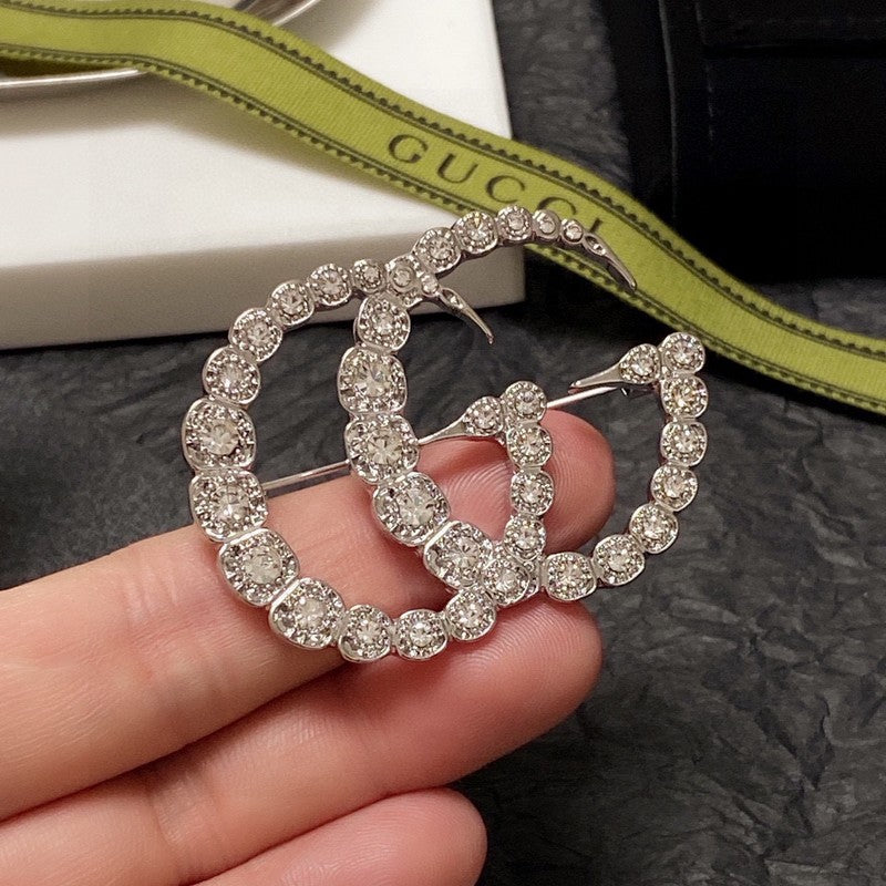 18K Double G Crystal Brooch