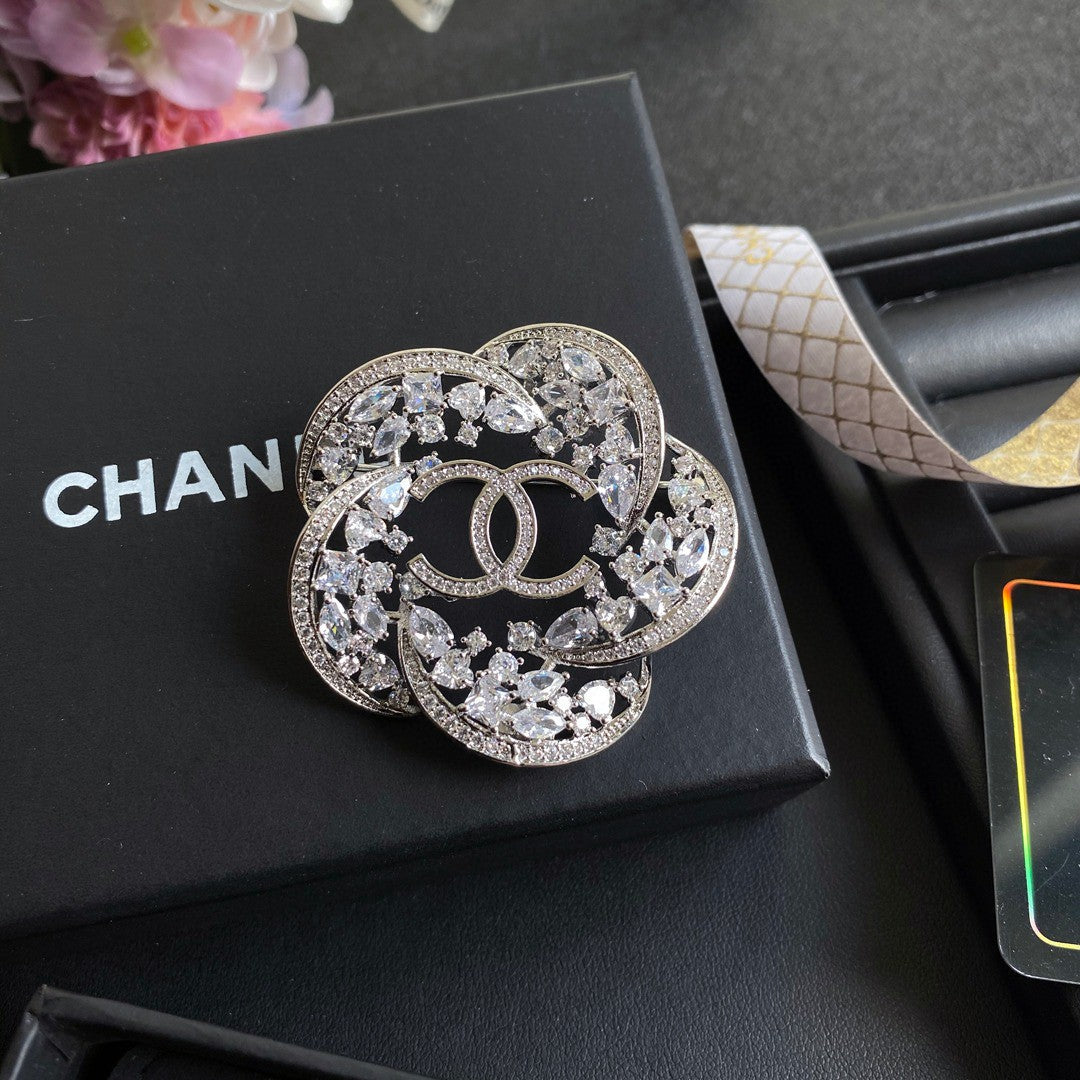 18K CC Camellia Crystals Brooch