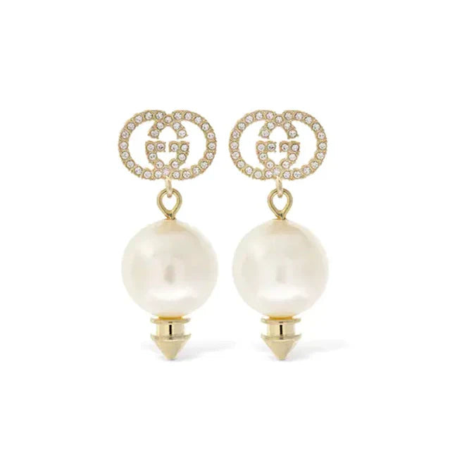 18K GUCCI Double G Pearl Pendant Earrings