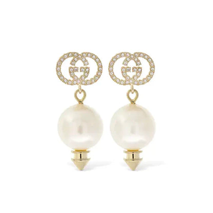 18K GUCCI Double G Pearl Pendant Earrings