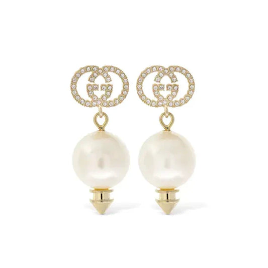 18K GUCCI Double G Pearl Pendant Earrings