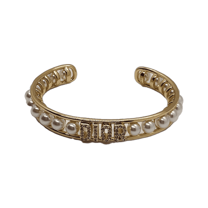 18K Dior CD Pearl Open Cuff Bracelet