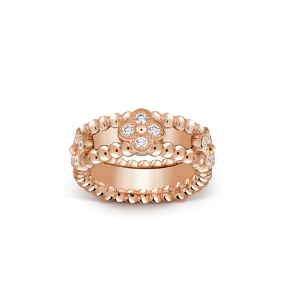 18K Rose Gold Perlée Clovers Ring