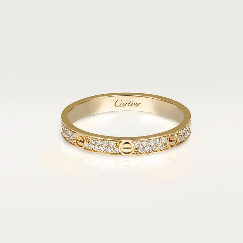 18K Cartier Love Diamond-Paved 3mm Ring