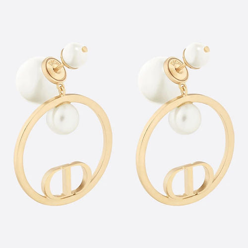 18k Dior CD Circle Pearls Earrings