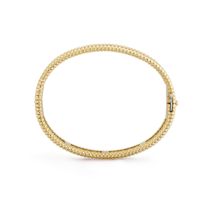 18K Yellow Gold Perlée Diamonds Three Rows Bracelet