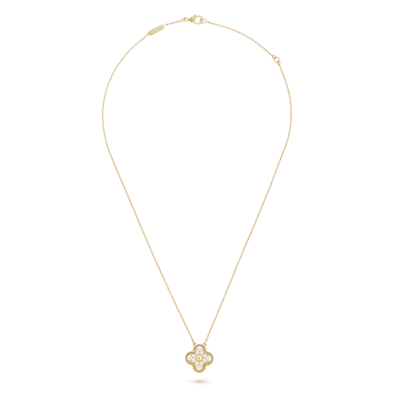 18K Yellow Gold Sweet Alhambra Diamond Clover Necklace