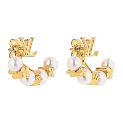 Boucles D'oreilles Perles Monogramme Louis 18 Carats