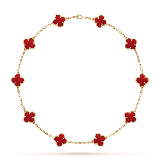 18K Van Cleef & Arpels Vintage Alhambra Carnelian 10 Motifs Necklace