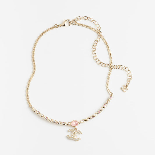 18K CHANEL CC Pink Crystal Necklace