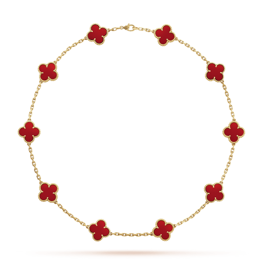 18K Van Cleef & Arpels Vintage Alhambra Carnelian 10 Motifs Necklace