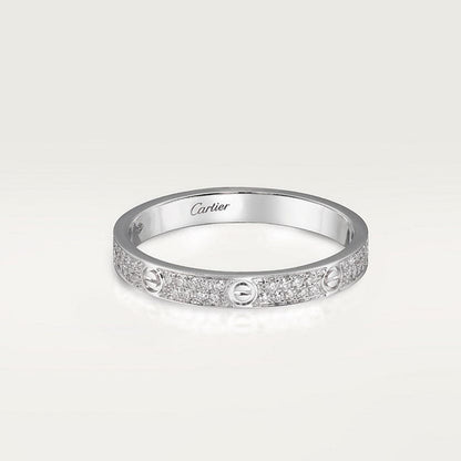 18K Cartier Love Diamond-Paved 3mm Ring