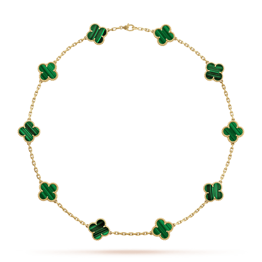 18K Van Cleef & Arpels Vintage Alhambra Malachite 10 Motifs Necklace