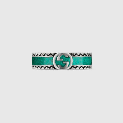Double G Interlocking G Turquoise Enamel Ring